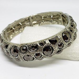 Lia Sophia SUSPICION Black Faceted Rhinestone Charcoal 5 Link Stretch Bracelet
